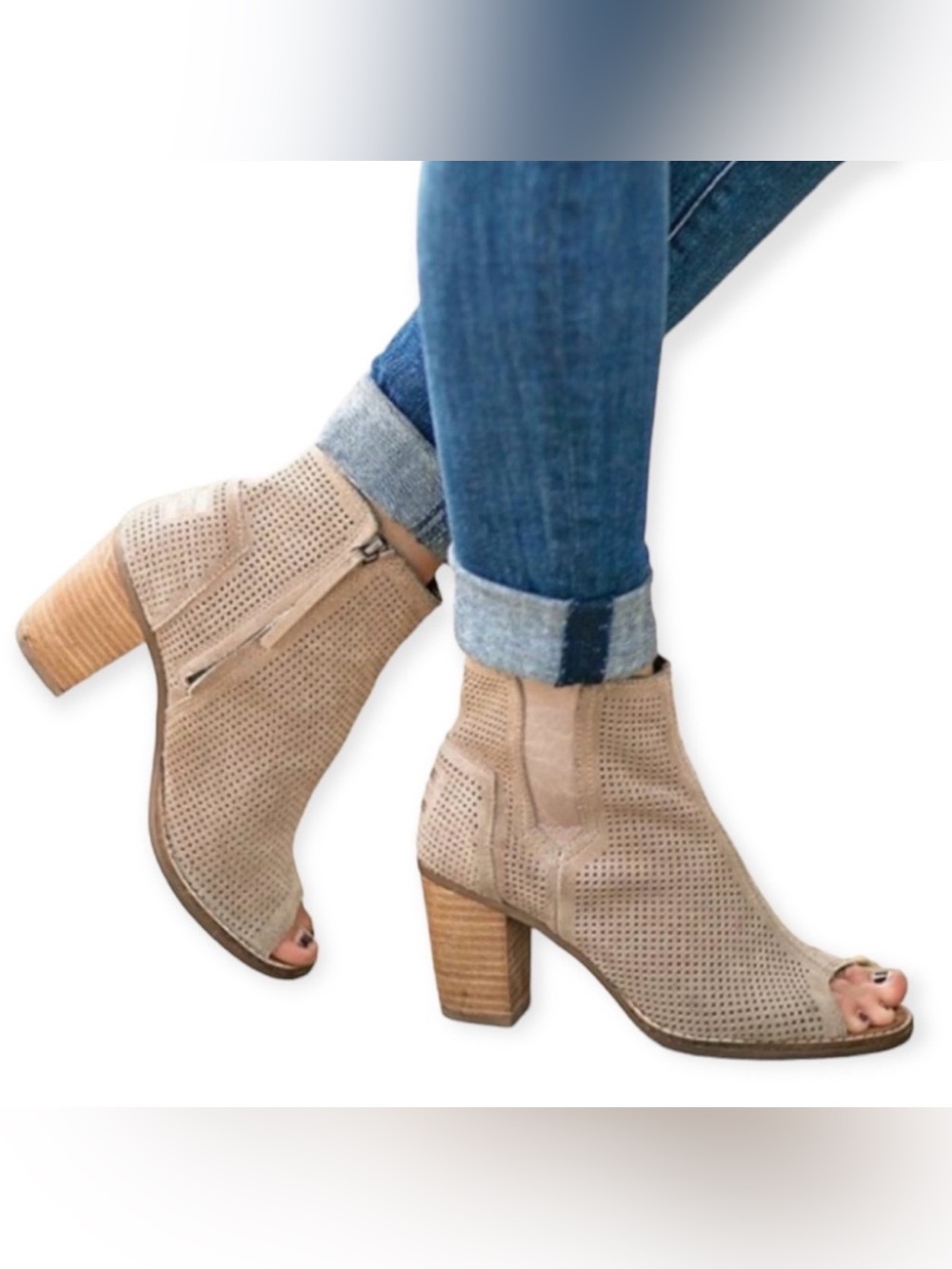 Toms Majorca Perforated Peep Toe Booties Size 7.5 Brown